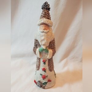 Santa Claus Vintage Sparkly Figure Holly Berries Pine Cones Greenery Gerson Intl